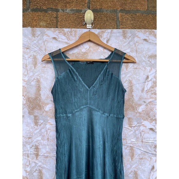 Komarov teal satin mesh dress size small - Picture 3 of 12